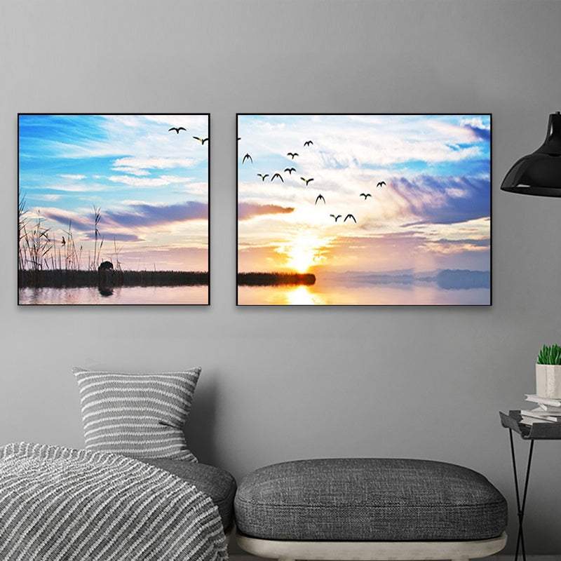 Vivolux | Sonnenuntergang Meer Landschaft Leinwand Kunst Tropische Mehrteilig Wanddeko in Pastellfarbe für Zuhause