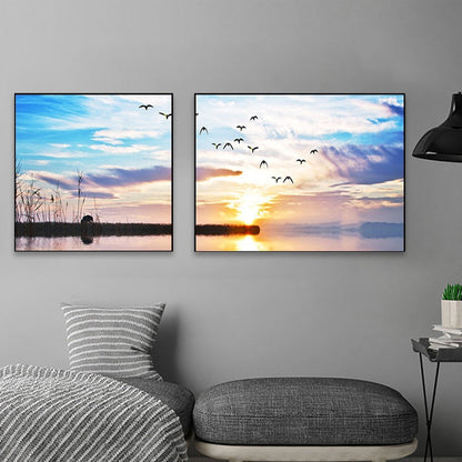 Vivolux | Sonnenuntergang Meer Landschaft Leinwand Kunst Tropische Mehrteilig Wanddeko in Pastellfarbe für Zuhause