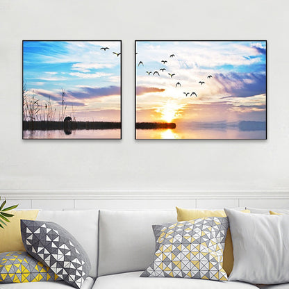 Vivolux | Sonnenuntergang Meer Landschaft Leinwand Kunst Tropische Mehrteilig Wanddeko in Pastellfarbe für Zuhause