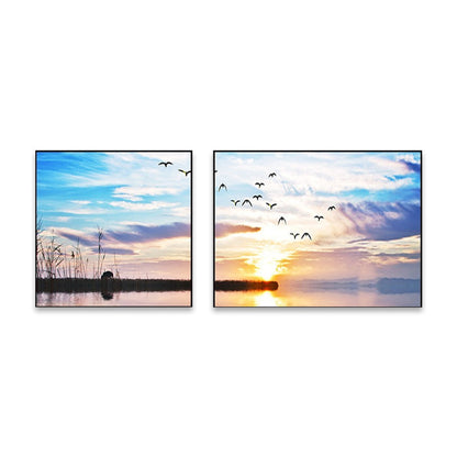 Vivolux | Sonnenuntergang Meer Landschaft Leinwand Kunst Tropische Mehrteilig Wanddeko in Pastellfarbe für Zuhause