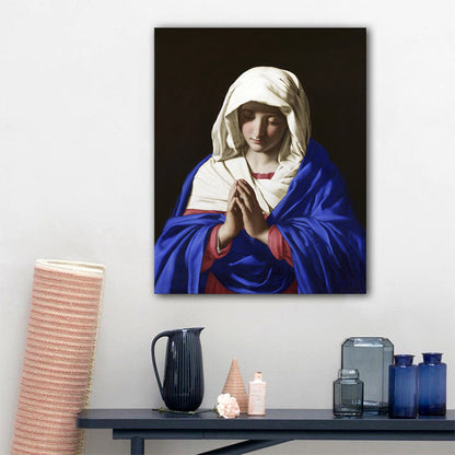 Vivolux | Religiöses Jungfrauenbild Sanfte Farben Leinwand Wandkunst Druck Texturiert, Mehrere Größen