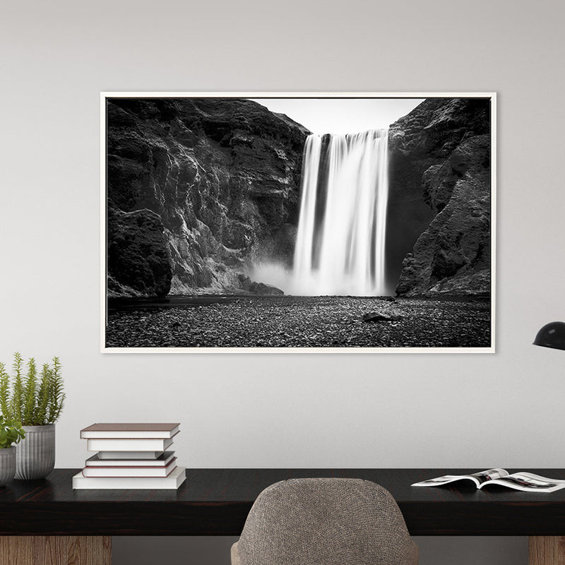 Vivolux | Vintage Wasserfall und Berg Canvas Schwarz Badezimmer Wandkunst Druck, Mehrere Größen
