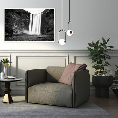Vivolux | Vintage Wasserfall und Berg Canvas Schwarz Badezimmer Wandkunst Druck, Mehrere Größen