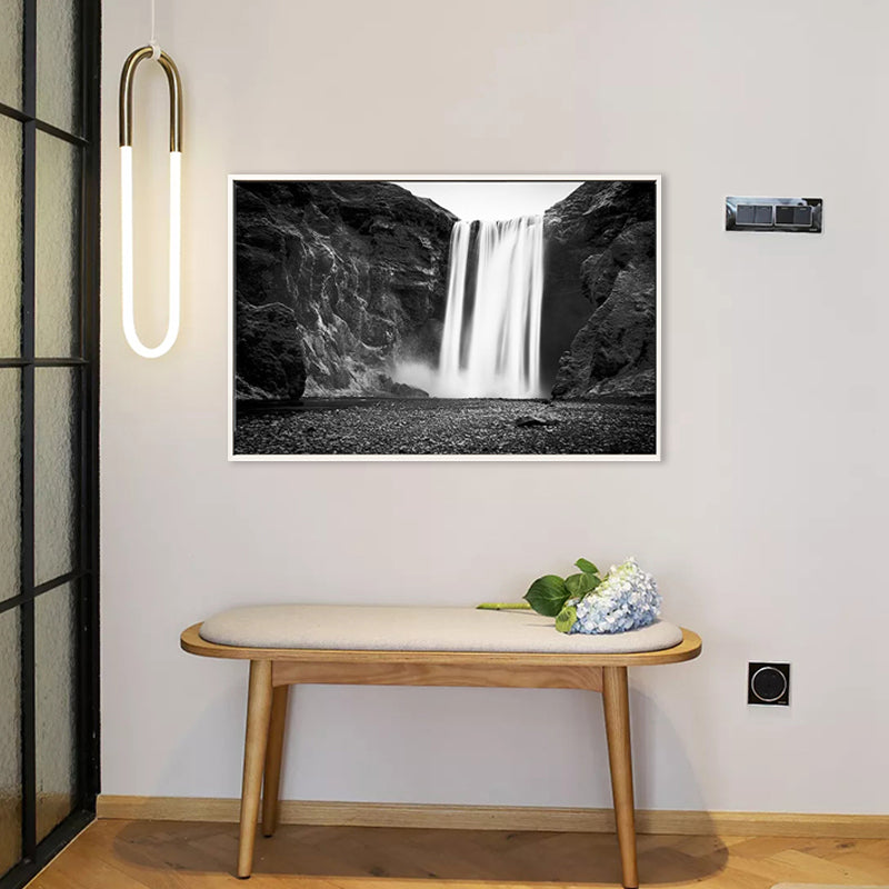 Vivolux | Vintage Wasserfall und Berg Canvas Schwarz Badezimmer Wandkunst Druck, Mehrere Größen