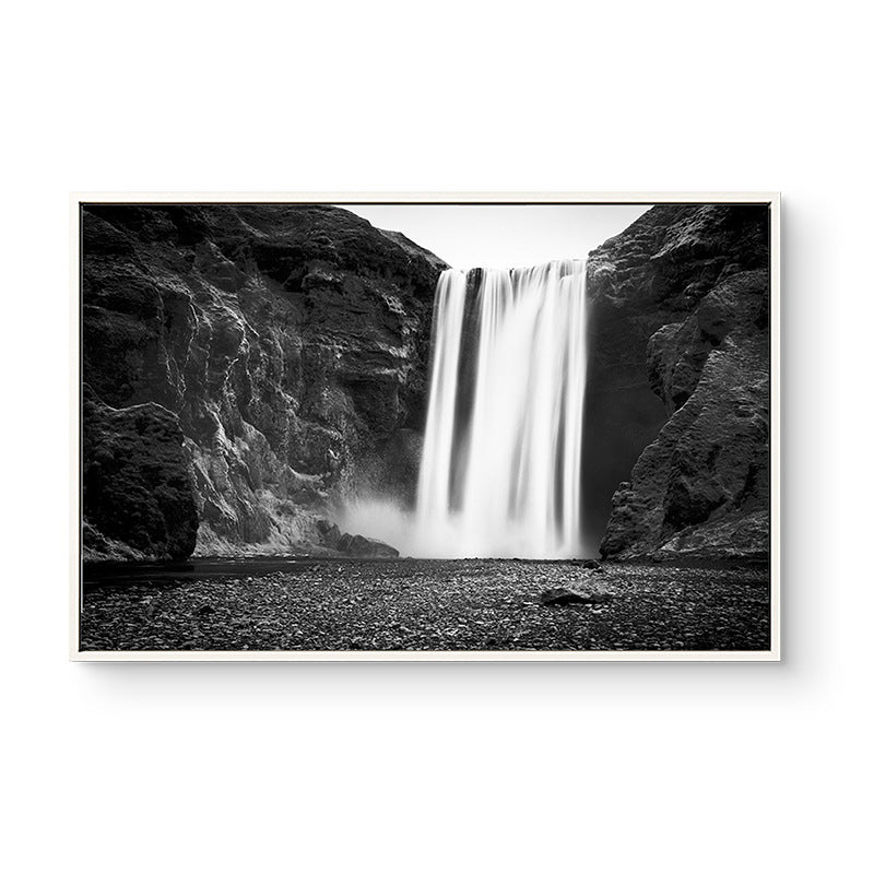 Vivolux | Vintage Wasserfall und Berg Canvas Schwarz Badezimmer Wandkunst Druck, Mehrere Größen