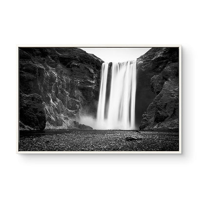 Vivolux | Vintage Wasserfall und Berg Canvas Schwarz Badezimmer Wandkunst Druck, Mehrere Größen