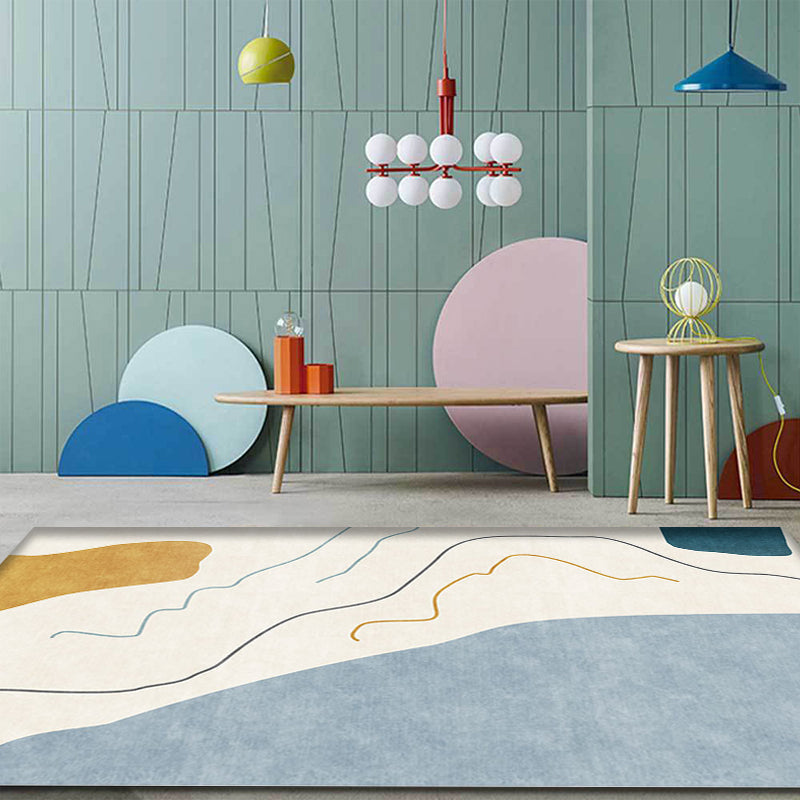 Vivolux | Modernistische Abstracte Tapijt Blauw en Beige Polyester Tapijt Antislip Achterkant Wasbaar Dierenvriendelijk Tapijt voor Thuis