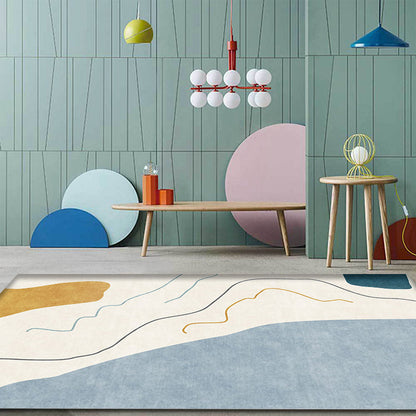 Vivolux | Modernistische Abstracte Tapijt Blauw en Beige Polyester Tapijt Antislip Achterkant Wasbaar Dierenvriendelijk Tapijt voor Thuis