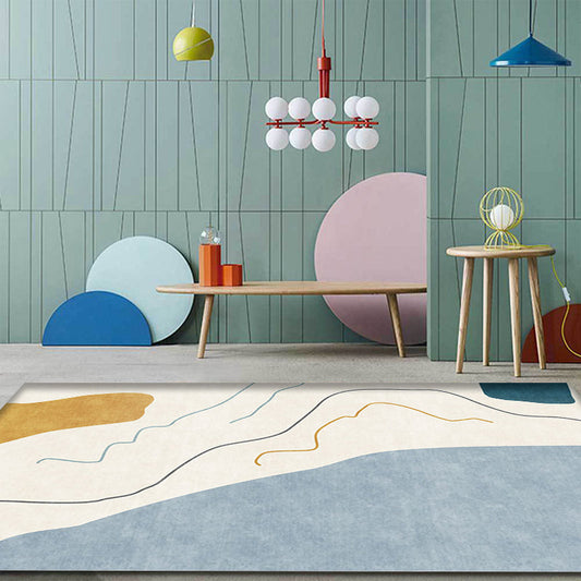 Vivolux | Modernistische Abstracte Tapijt Blauw en Beige Polyester Tapijt Antislip Achterkant Wasbaar Dierenvriendelijk Tapijt voor Thuis