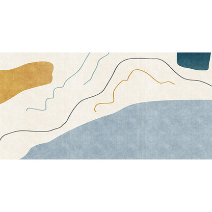 Vivolux | Modernistische Abstracte Tapijt Blauw en Beige Polyester Tapijt Antislip Achterkant Wasbaar Dierenvriendelijk Tapijt voor Thuis