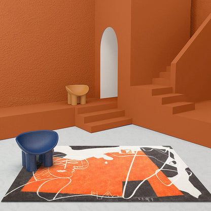 Vivolux | Oranje en Zwart Abstract Tapijt Polyester Moderne Tapijt Wasbaar Antislip Huisdiervriendelijk Area Tapijt voor Woonkamer
