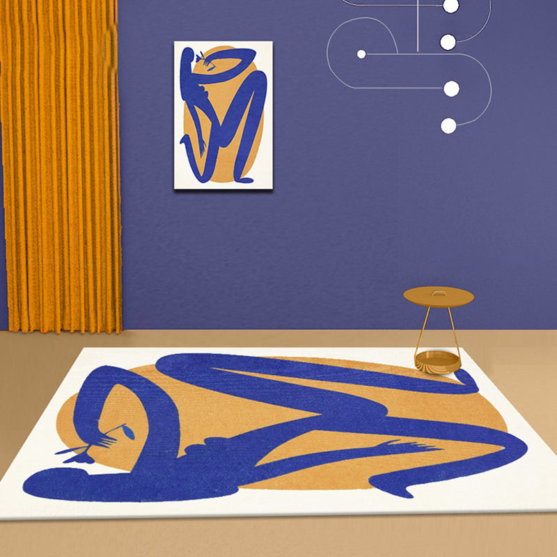 Vivolux | Blauer und oranger abstrakter Teppich aus Polyester moderner Teppich waschbar rutschfest haustierfreundlicher Teppich für das Wohnzimmer