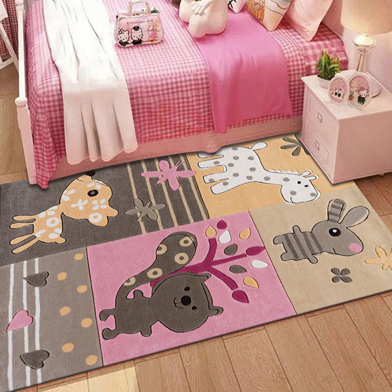 Vivolux | Stijlvol Multicolor Kinder Tapijt Polyester Dieren- en Streep Patroon Tapijt Wasbaar Huisdiervriendelijk Antislip Vloerkleed voor Peuter slaapkamer