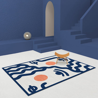 Vivolux | Blauwe Gezicht Patroon Tapijt Polyester Modern Tapijt Wasbaar Antislip Huisdier Vriendelijk Gebied Tapijt voor Woonkamer