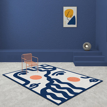 Vivolux | Blauwe Gezicht Patroon Tapijt Polyester Modern Tapijt Wasbaar Antislip Huisdier Vriendelijk Gebied Tapijt voor Woonkamer