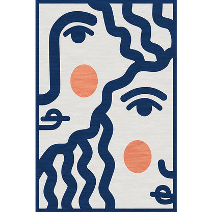 Vivolux | Blauwe Gezicht Patroon Tapijt Polyester Modern Tapijt Wasbaar Antislip Huisdier Vriendelijk Gebied Tapijt voor Woonkamer