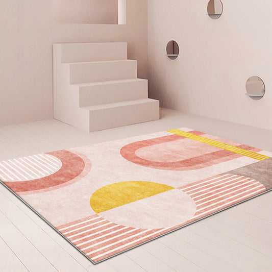 Vivolux | Stijlvol oranje-rode modernistische tapijt polyester geometrisch patroon tapijt wasbaar huisdiervriendelijk antislip vloerkleed voor woonkamer