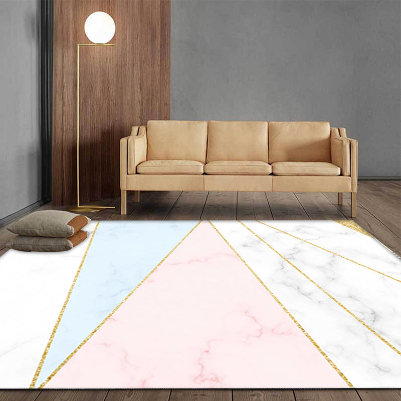 Vivolux | Stilvoller Moderner Teppich Rosa und Weiß Geometrisches Muster Teppich Haustierfreundlich Anti-Rutsch Waschbarer Teppich für Dekoration