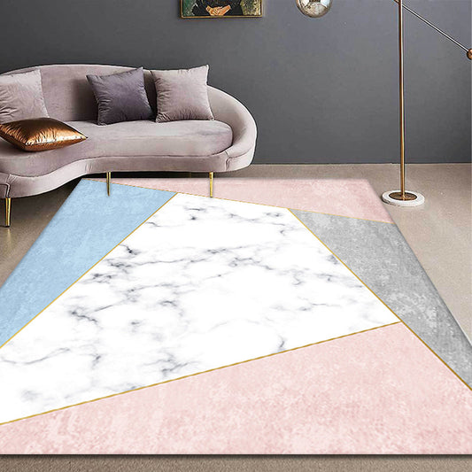Vivolux | Stilvoller Moderner Teppich Rosa und Weiß Geometrisches Muster Teppich Haustierfreundlich Anti-Rutsch Waschbarer Teppich für Dekoration