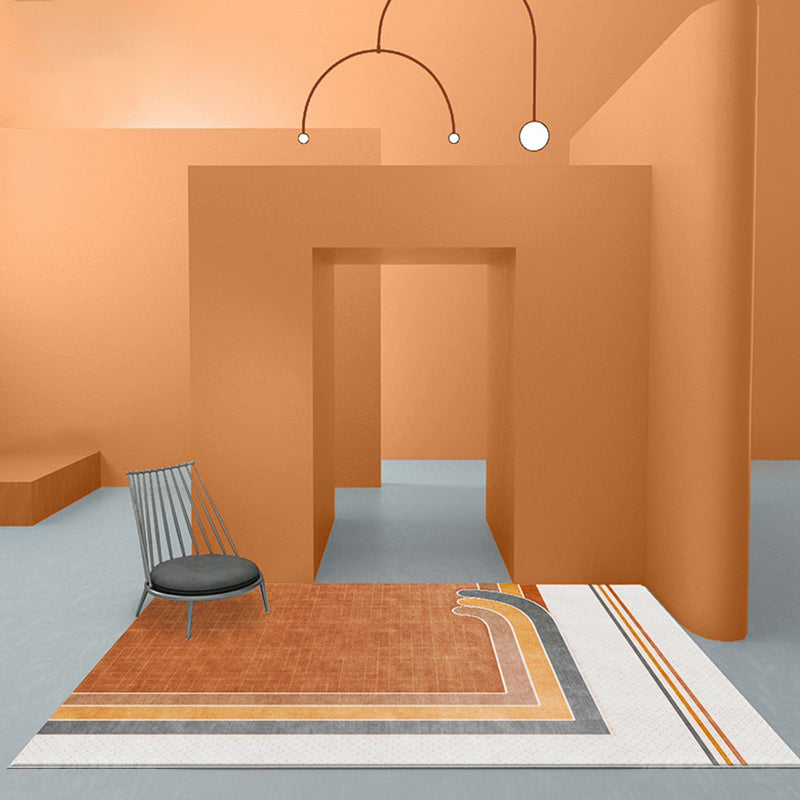 Vivolux | Neuheit Geometrisches Muster Teppich mit Karomuster Orange Polyester Teppich Rutschfeste Unterlage Waschbar Haustierfreundlicher Teppich für Zuhause