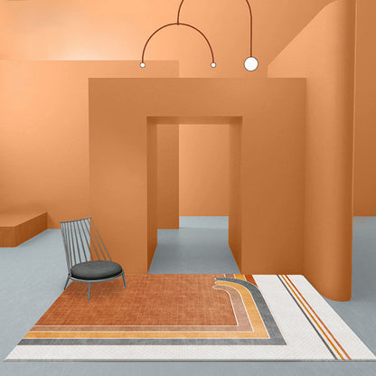 Vivolux | Neuheit Geometrisches Muster Teppich mit Karomuster Orange Polyester Teppich Rutschfeste Unterlage Waschbar Haustierfreundlicher Teppich für Zuhause