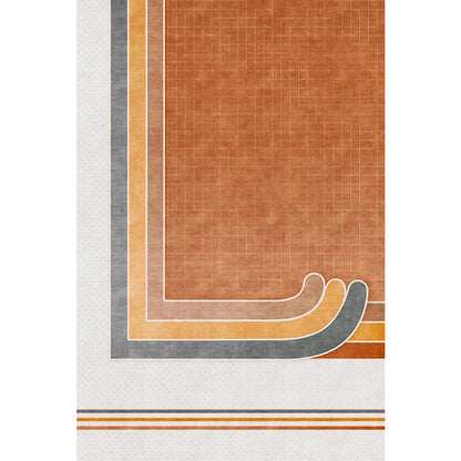 Vivolux | Neuheit Geometrisches Muster Teppich mit Karomuster Orange Polyester Teppich Rutschfeste Unterlage Waschbar Haustierfreundlicher Teppich für Zuhause