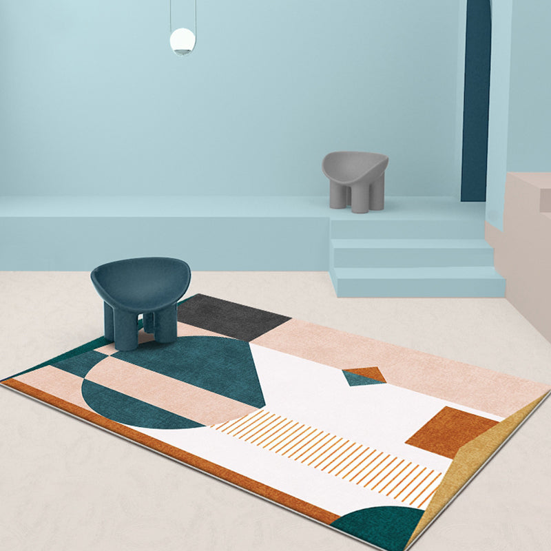 Vivolux | Lässig Mehrfarbig Modernist Teppich Polyester Farbblock Gestreiftes Muster Teppich Waschbar Haustierfreundlicher Rutschfester Teppich für Wohnzimmer