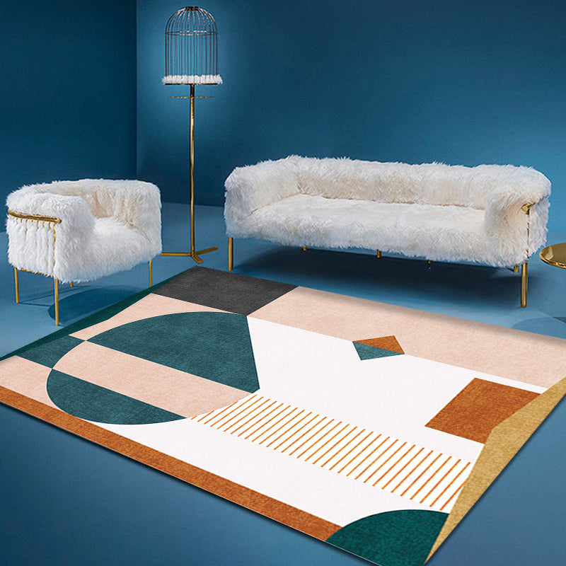 Vivolux | Lässig Mehrfarbig Modernist Teppich Polyester Farbblock Gestreiftes Muster Teppich Waschbar Haustierfreundlicher Rutschfester Teppich für Wohnzimmer