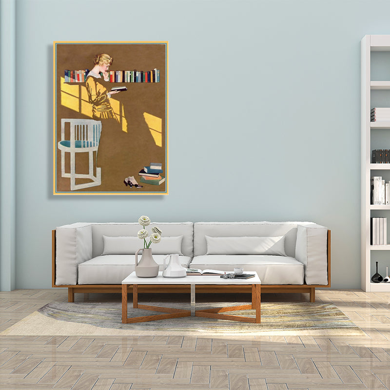 Vivolux | Lesende Frauen Wandkunst Brauner Leinwanddruck Wanddekoration, Texturiert, Mehrere Größenoptionen