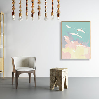 Vivolux | Illustration Vogel Schwarm Wandkunst Strukturierter Asiatischer Stil Kinderzimmer Leinwand in Pink