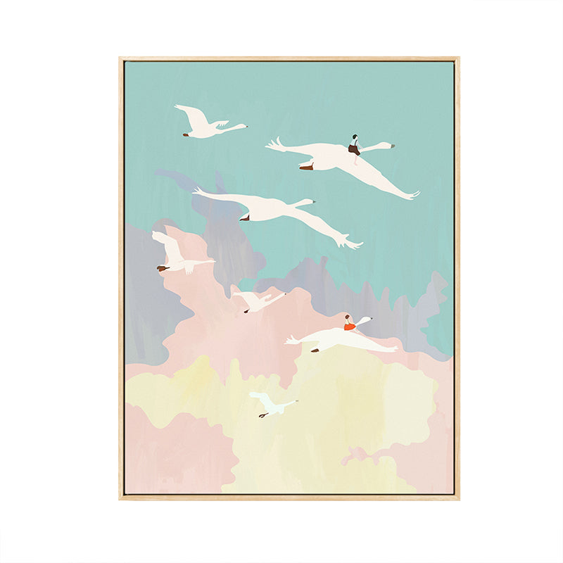 Vivolux | Illustration Vogel Schwarm Wandkunst Strukturierter Asiatischer Stil Kinderzimmer Leinwand in Pink