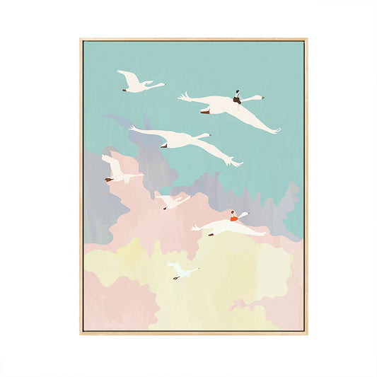 Vivolux | Illustration Vogel Schwarm Wandkunst Strukturierter Asiatischer Stil Kinderzimmer Leinwand in Pink