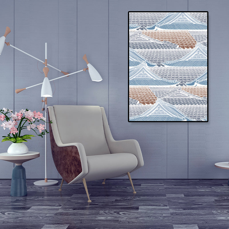 Vivolux | Illustration Chinesisches antikes Haus Kunstdruck Leinwand Strukturierte sanfte Farbe Wanddekoration