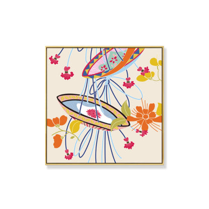 Vivolux | Japanischer Stil Blumenkorb Leinwand Orange Stillleben Zeichnung Wandkunst für Schlafzimmer