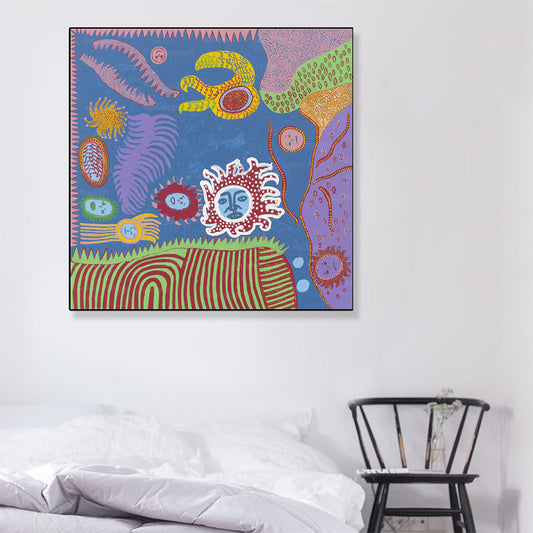 Vivolux | Sonnenzeichnung Wanddekoration Bunt Funky Leinwand Wandkunst für Teenagerzimmer, Texturiert