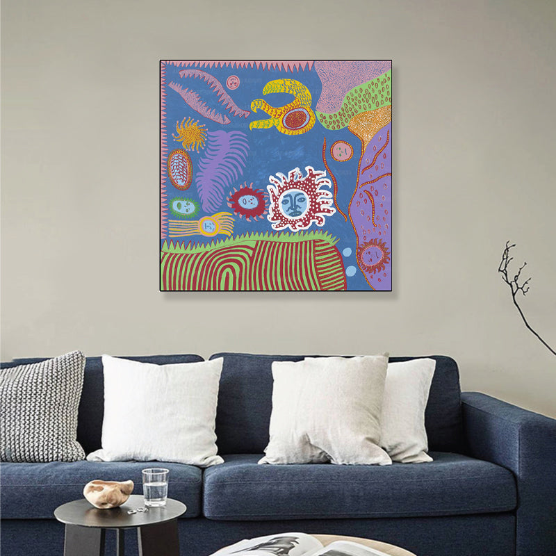 Vivolux | Sonnenzeichnung Wanddekoration Bunt Funky Leinwand Wandkunst für Teenagerzimmer, Texturiert