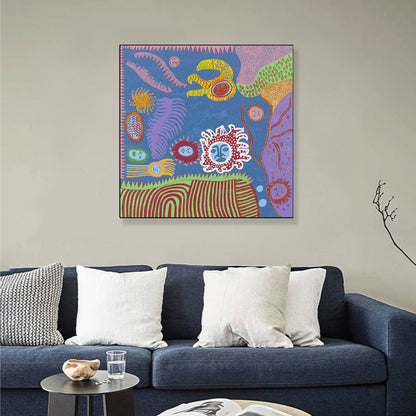 Vivolux | Sonnenzeichnung Wanddekoration Bunt Funky Leinwand Wandkunst für Teenagerzimmer, Texturiert