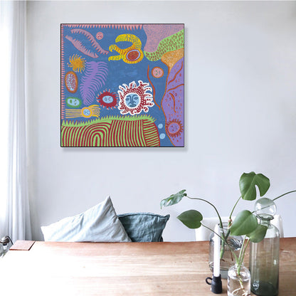 Vivolux | Sonnenzeichnung Wanddekoration Bunt Funky Leinwand Wandkunst für Teenagerzimmer, Texturiert