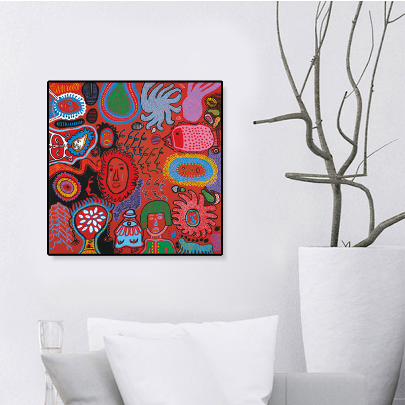 Vivolux | Sonnenzeichnung Wanddekoration Bunt Funky Leinwand Wandkunst für Teenagerzimmer, Texturiert