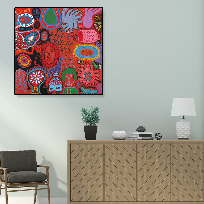 Vivolux | Sonnenzeichnung Wanddekoration Bunt Funky Leinwand Wandkunst für Teenagerzimmer, Texturiert