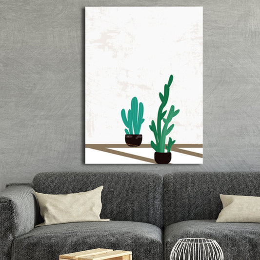Vivolux | Skandinavische Bonsai-Kaktus-Leinwanddruck Topfpflanzen Grün Jungen Schlafzimmer Wandkunst Deko