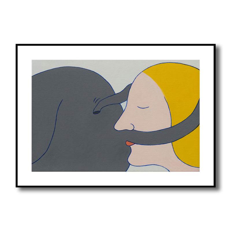 Vivolux | Illustration Kiss Leinwand Wandkunst Moderne Texturierte Haus Innen Wanddekoration in Dunkler Farbe