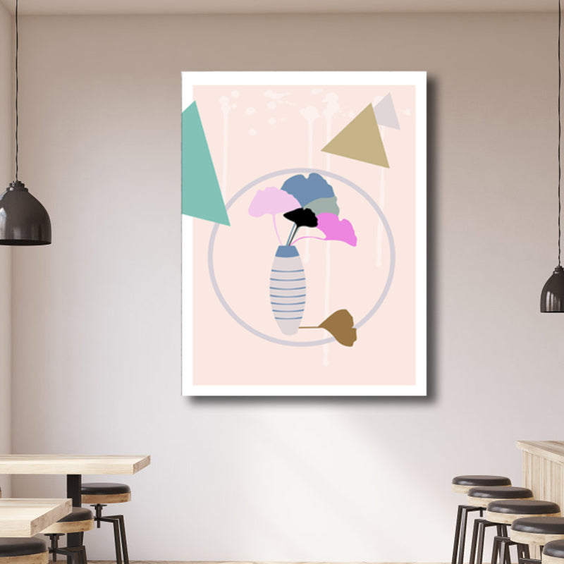 Vivolux | Blätter und Vase Malerei Nordic Style Leinwand Wandkunst Deko in Pink für das Badezimmer