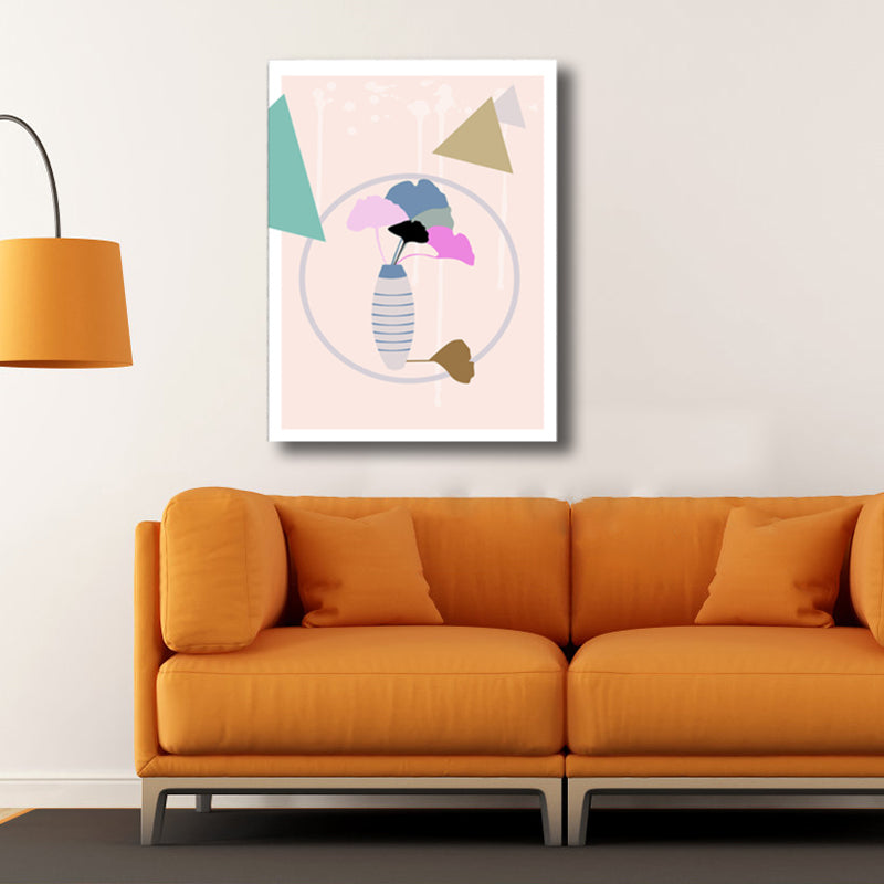 Vivolux | Blätter und Vase Malerei Nordic Style Leinwand Wandkunst Deko in Pink für das Badezimmer