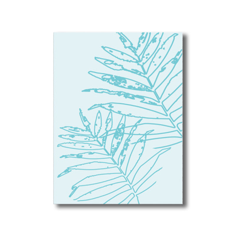 Vivolux | Blaue Blätterdruck gewickelte Leinwand strukturierte skandinavische Wohnzimmer Wandkunst Dekor