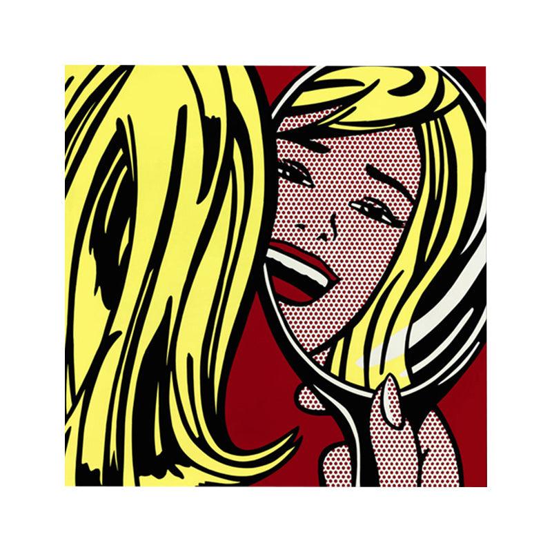 Vivolux | Gelbe Mädchen im Spiegel Wandkunst Figur Traditioneller strukturierter Leinwanddruck für das Wohnzimmer