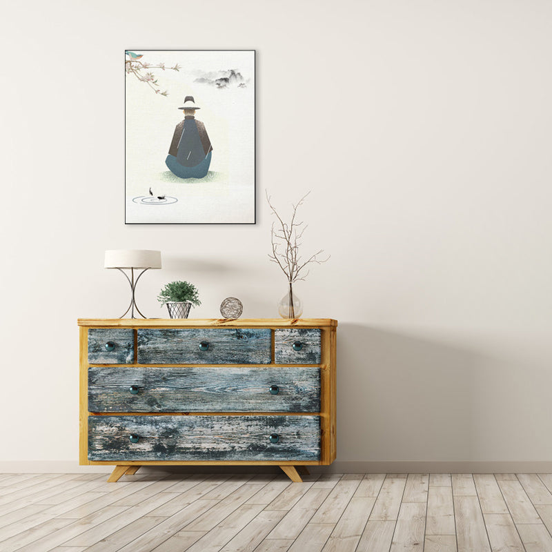 Vivolux | Wald Sitzender Mann Leinwand Kunst Traditionelle Ästhetik Landschaft Wanddekoration in Grau für Zuhause