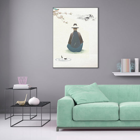 Vivolux | Wald Sitzender Mann Leinwand Kunst Traditionelle Ästhetik Landschaft Wanddekoration in Grau für Zuhause