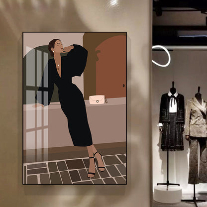 Vivolux | Illustration Mädchenkleid Wandkunst Glam Cool Fashion Leinwanddruck in sanften Farben für das Zimmer