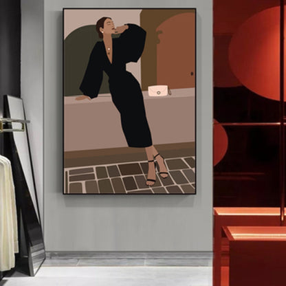 Vivolux | Illustration Mädchenkleid Wandkunst Glam Cool Fashion Leinwanddruck in sanften Farben für das Zimmer